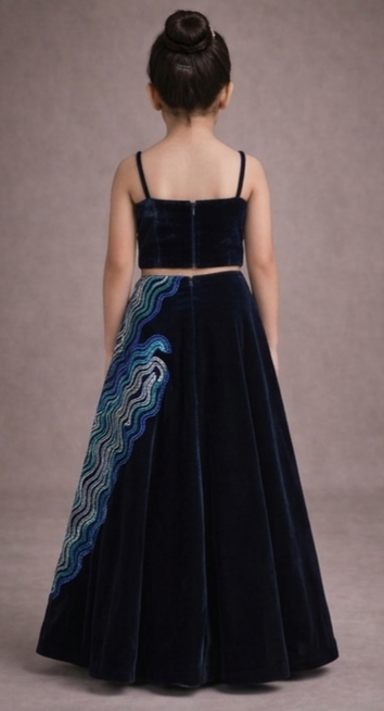 Pre Order:Midnight Ocean Lehenga Set