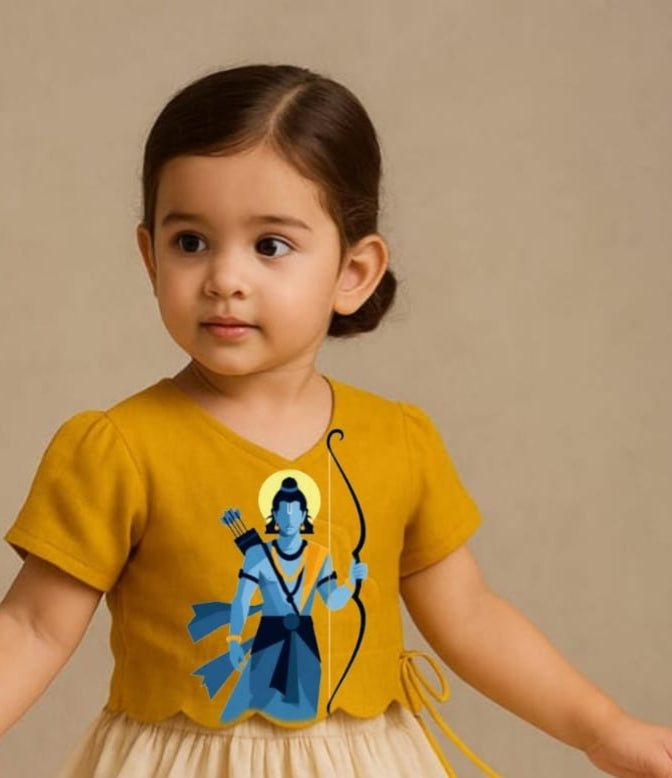 Pre Order: Ayodhya Ram Festive Hand Painted Top With Skirt