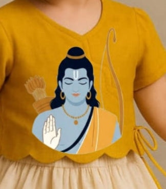 Pre Order: Shri Ram Blessings  Hand Painted Top With Skirt