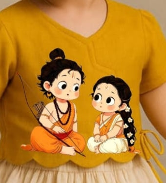 Pre Order: Bal Ram–Sita Divine Hand Painted Top With Skirt