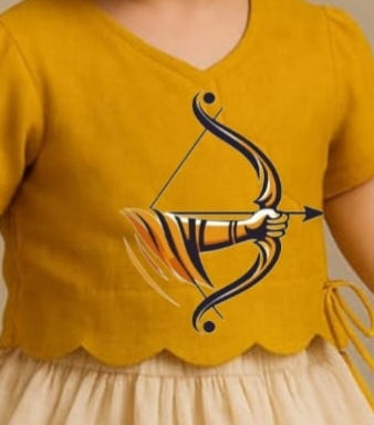 Pre Order: Ram Dhanush Princess Hand Painted Top With Skirt