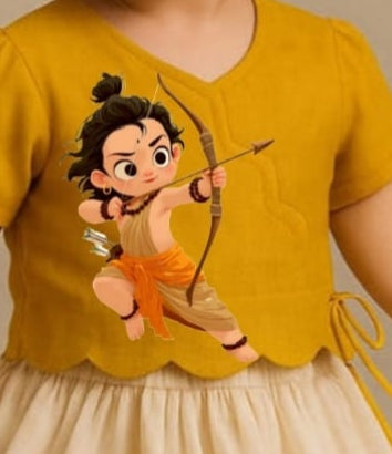 Pre Order: Little Ram Veer Hand Painted Top With Skirt