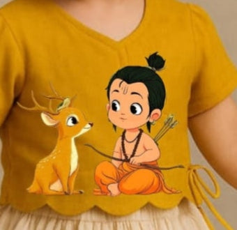 Pre Order: Little Ramayan Story Hand Painted Top With Skirt