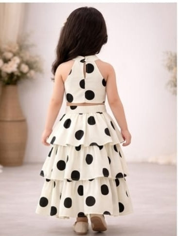 Pre Order: White Noir Polka Lehenga Set