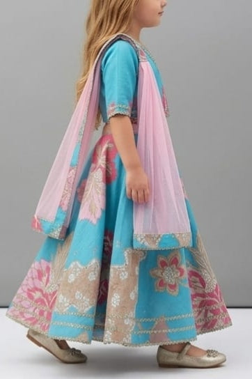 Pre Order: Aqua Blossom Lehenga Set