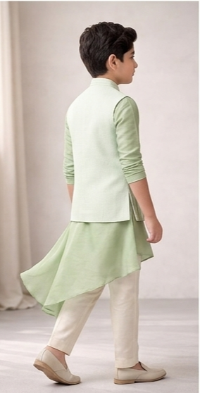 Pre Order:  Spring Leaf Asymmetrical Kurta Set With Jacket