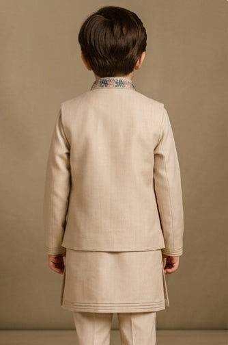Pre Order: Beige Embroidered Sherwani And Pant