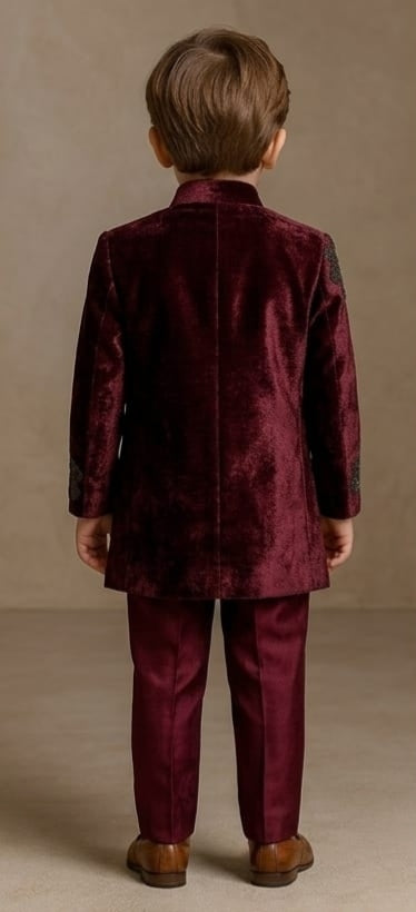 Pre Order: Maroon Velvet Sherwani And Pant