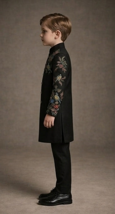 Pre Order: Noir Royal Garden Embroidered Sherwani And Pant
