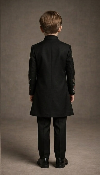Pre Order: Noir Royal Garden Embroidered Sherwani And Pant