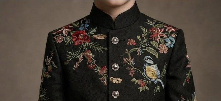 Pre Order: Noir Royal Garden Embroidered Sherwani And Pant