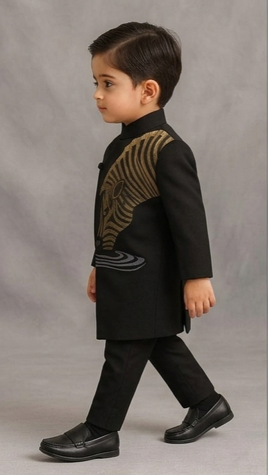 Pre Order:Zebra Embroidered Sherwani And Pant
