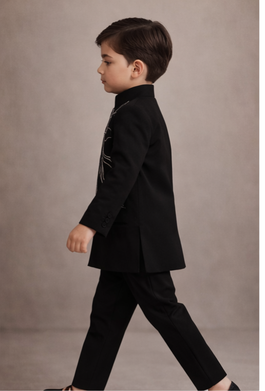 Pre Order: Classic Noir Embroidered Sherwani And Pant