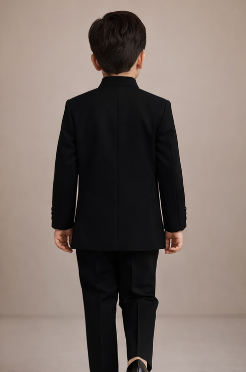 Pre Order: Black Ethnic Embroidered Sherwani With Black Pants