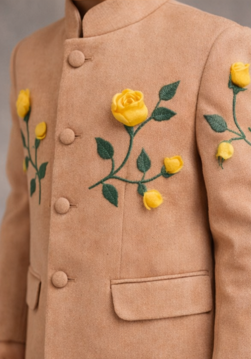 Pre Order: Golden Rose Embroidered Sherwani And Pant