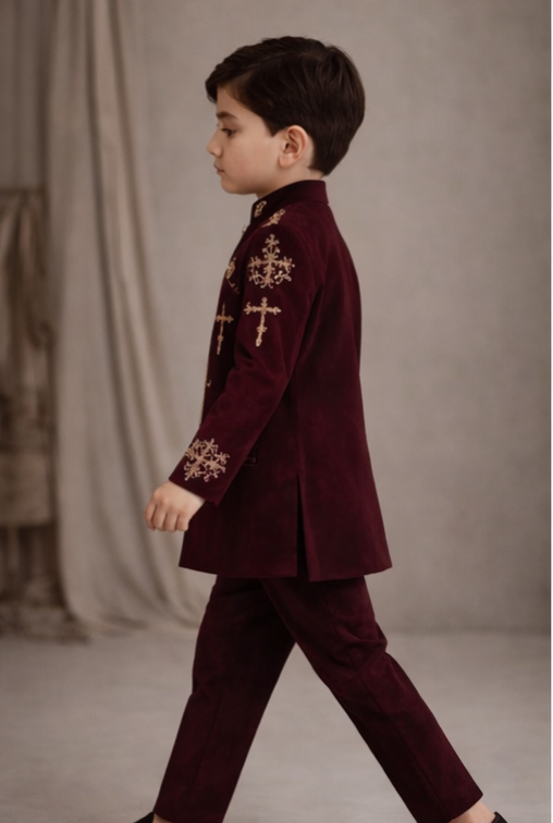 Pre Order: Maroon Majesty Embroidered Sherwani And Pant