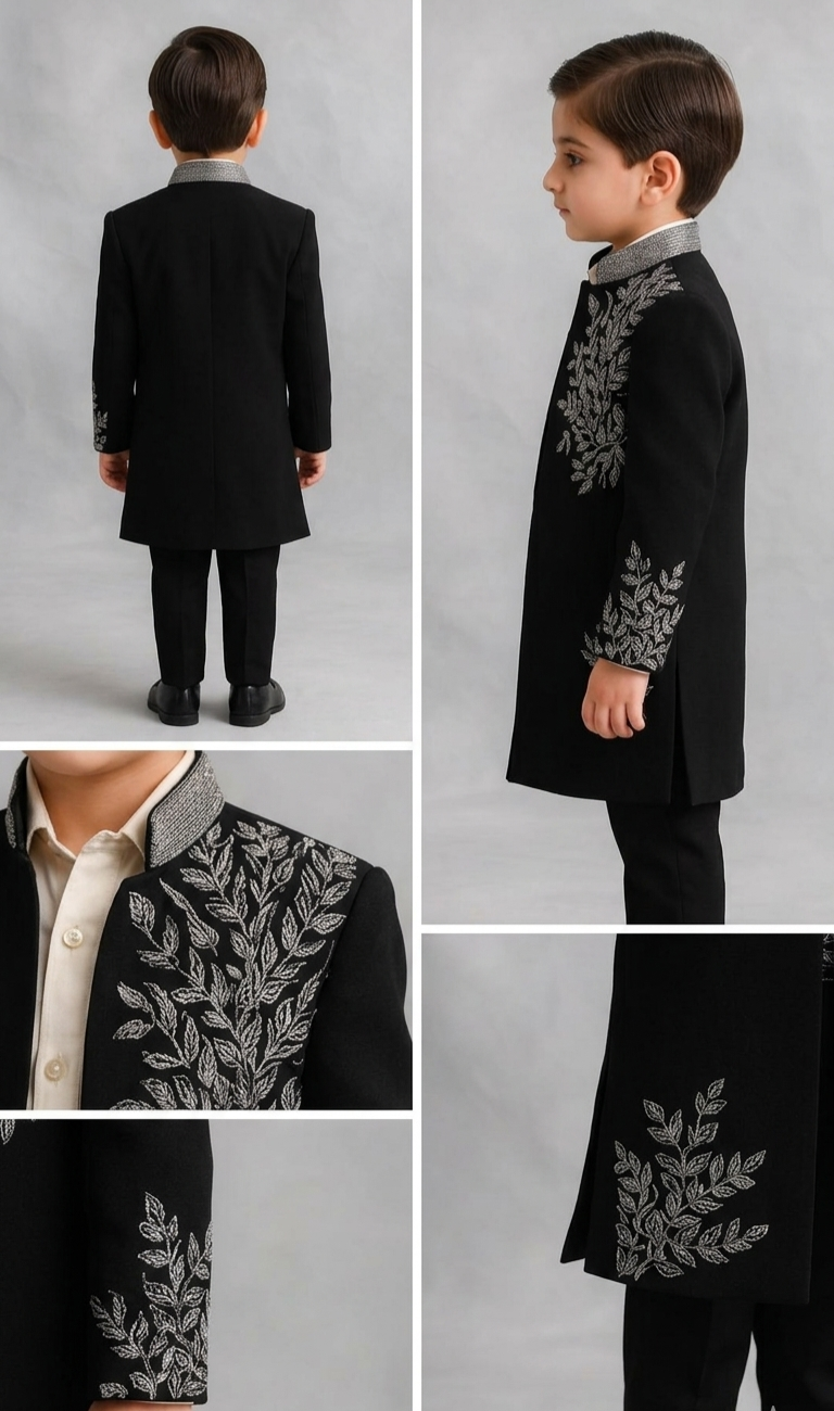 Pre Order: Royal Silverleaf Embroidered Sherwani And Pant