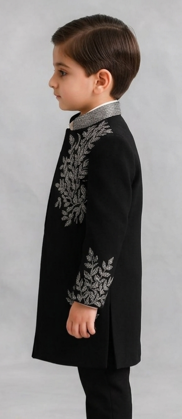 Pre Order: Royal Silverleaf Embroidered Sherwani And Pant