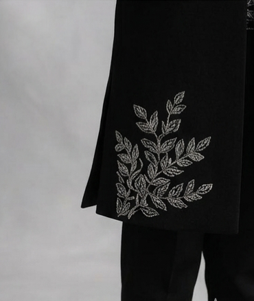 Pre Order: Royal Silverleaf Embroidered Sherwani And Pant