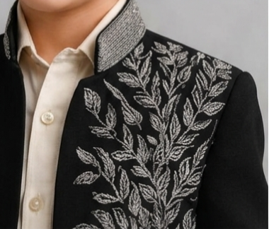 Pre Order: Royal Silverleaf Embroidered Sherwani And Pant