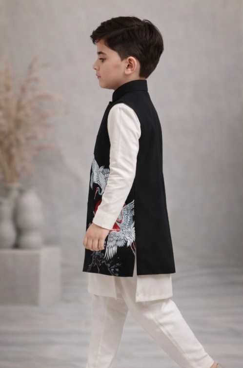 Pre Order: Rising Sun Crane Kurta Set With Jacket