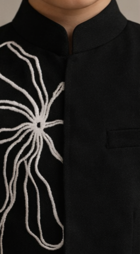 Pre Order: Silver Aura Embroidered Sherwani And Pant