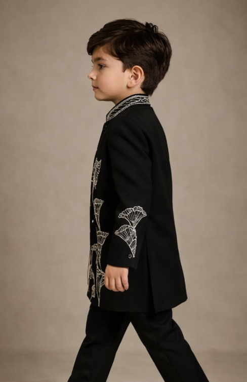 Pre Order: Noir Flora Sherwani And Pant