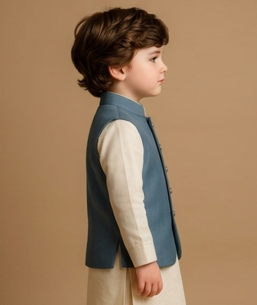 Pre Order:Nawab Blue Embroidered Sherwani And Pant
