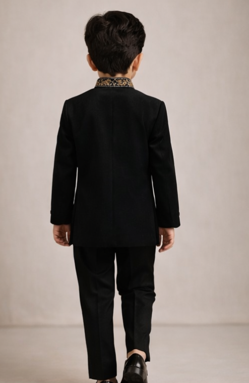 Pre Order: Prince Black Gold Sherwani And Pant