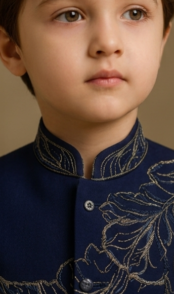 Pre Order: Navy Regal Bloom Embroidered Sherwani And Pant