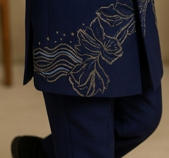 Pre Order: Navy Regal Bloom Embroidered Sherwani And Pant
