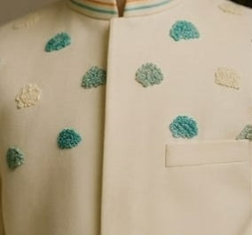 Pre Order:Off White Embroidered Sherwani And Pant