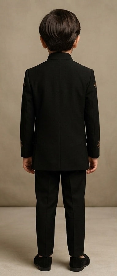 Pre Order: Black Velvet Embroidered Sherwani And Pant