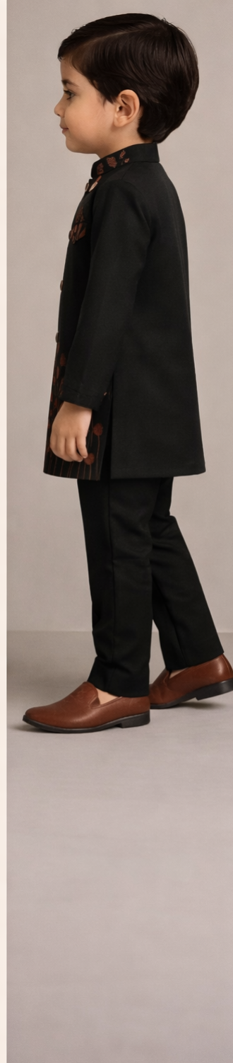 Pre Order: Embroidered Black Stylish Sherwani And Pant