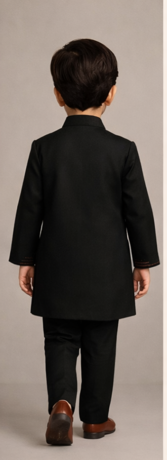 Pre Order: Embroidered Black Stylish Sherwani And Pant
