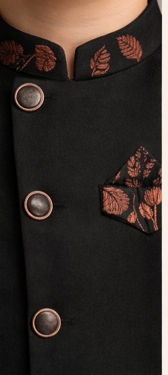 Pre Order: Embroidered Black Stylish Sherwani And Pant