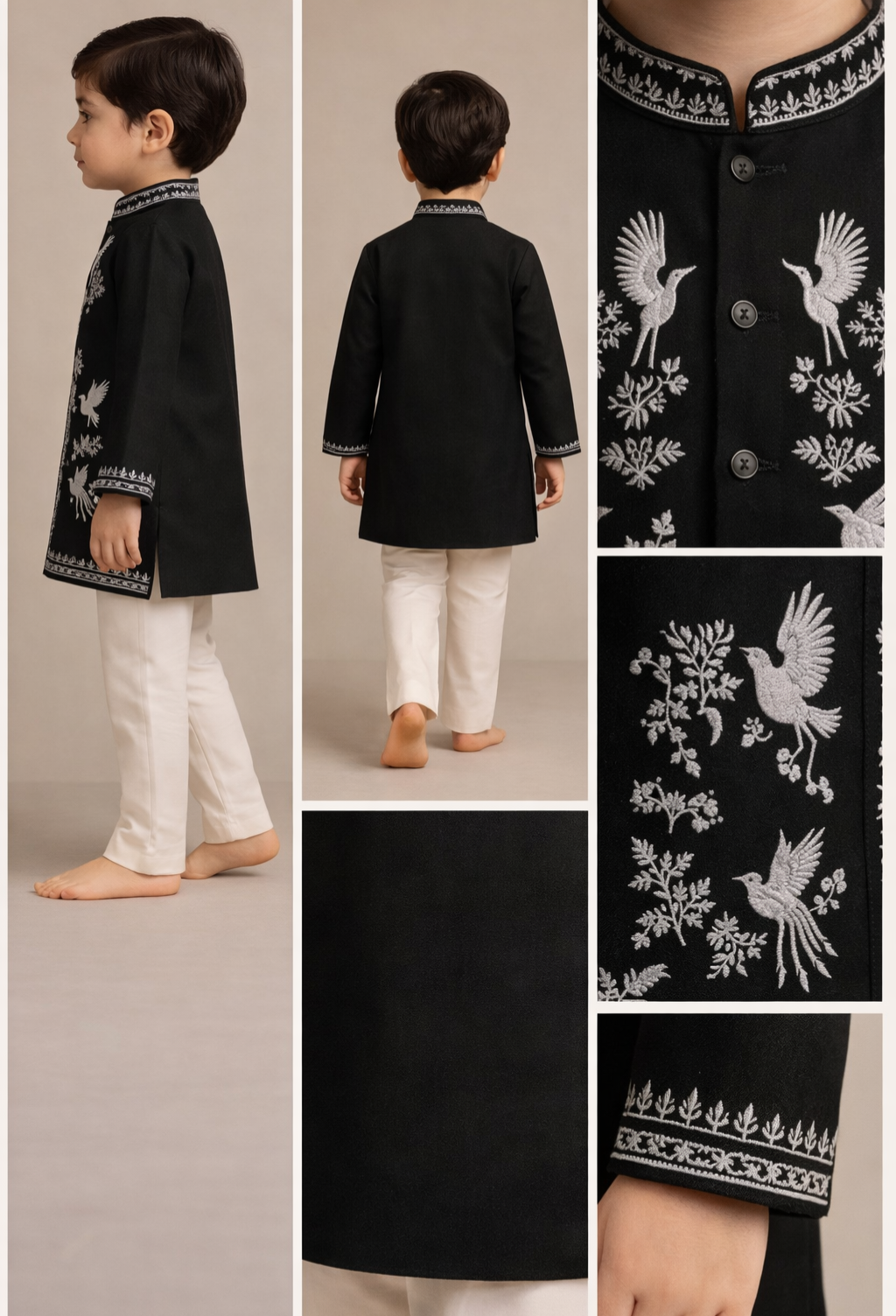 Pre Order: Black Bird Embroidered Sherwani And Pant