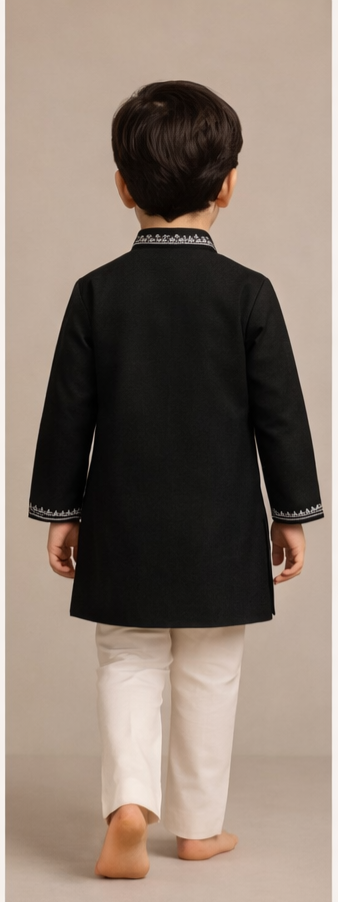 Pre Order: Black Bird Embroidered Sherwani And Pant