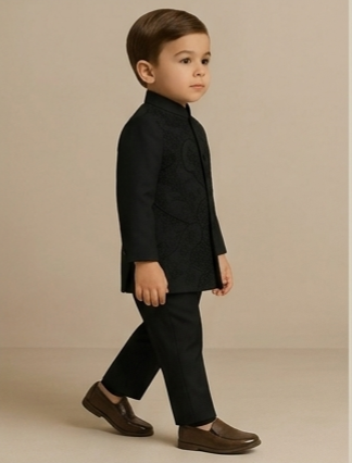 Pre Order: Black Embroidered Sherwani and Pyjama