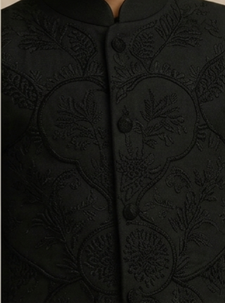 Pre Order: Black Embroidered Sherwani and Pyjama
