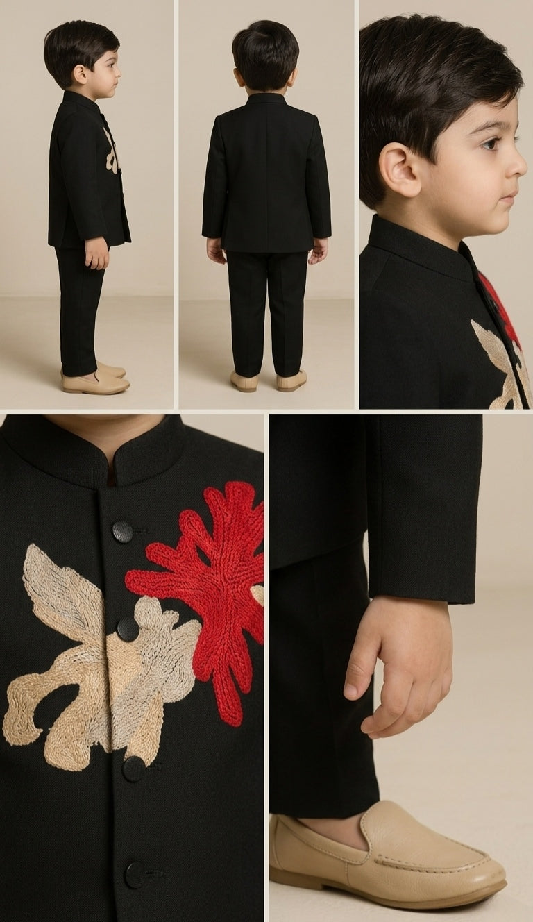 Pre Order: Black Embroidered Sherwani and Pant