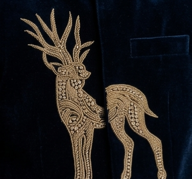 Pre Order: Stylish Cut Dana And Beads Embroidered Velvet Sherwani With Pyjama