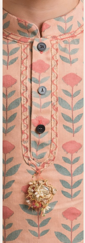 Pre Order: Peach Floral Printed Kurta With Pyjama