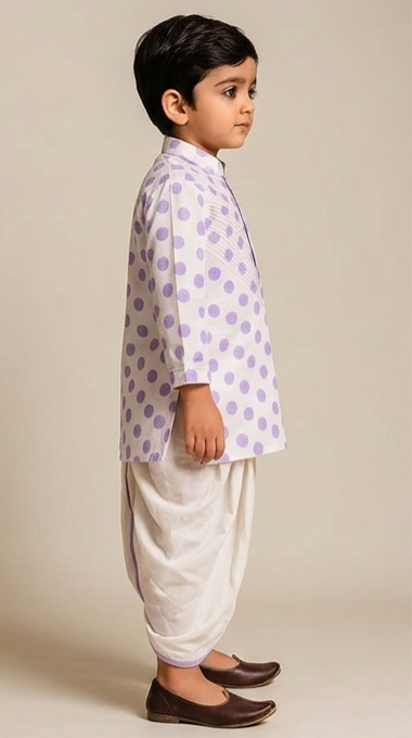 Pre Order: Thread Detailed Polka Dot Kurta With Dhoti