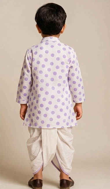 Pre Order: Thread Detailed Polka Dot Kurta With Dhoti