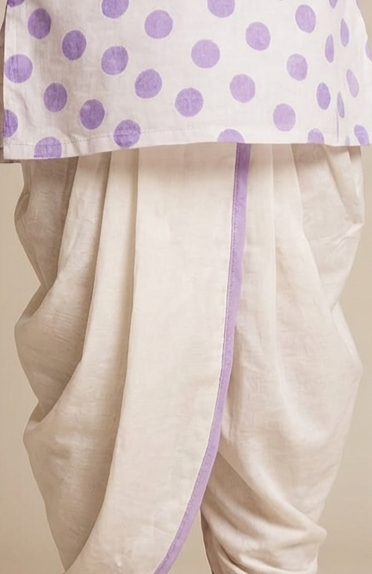 Pre Order: Thread Detailed Polka Dot Kurta With Dhoti