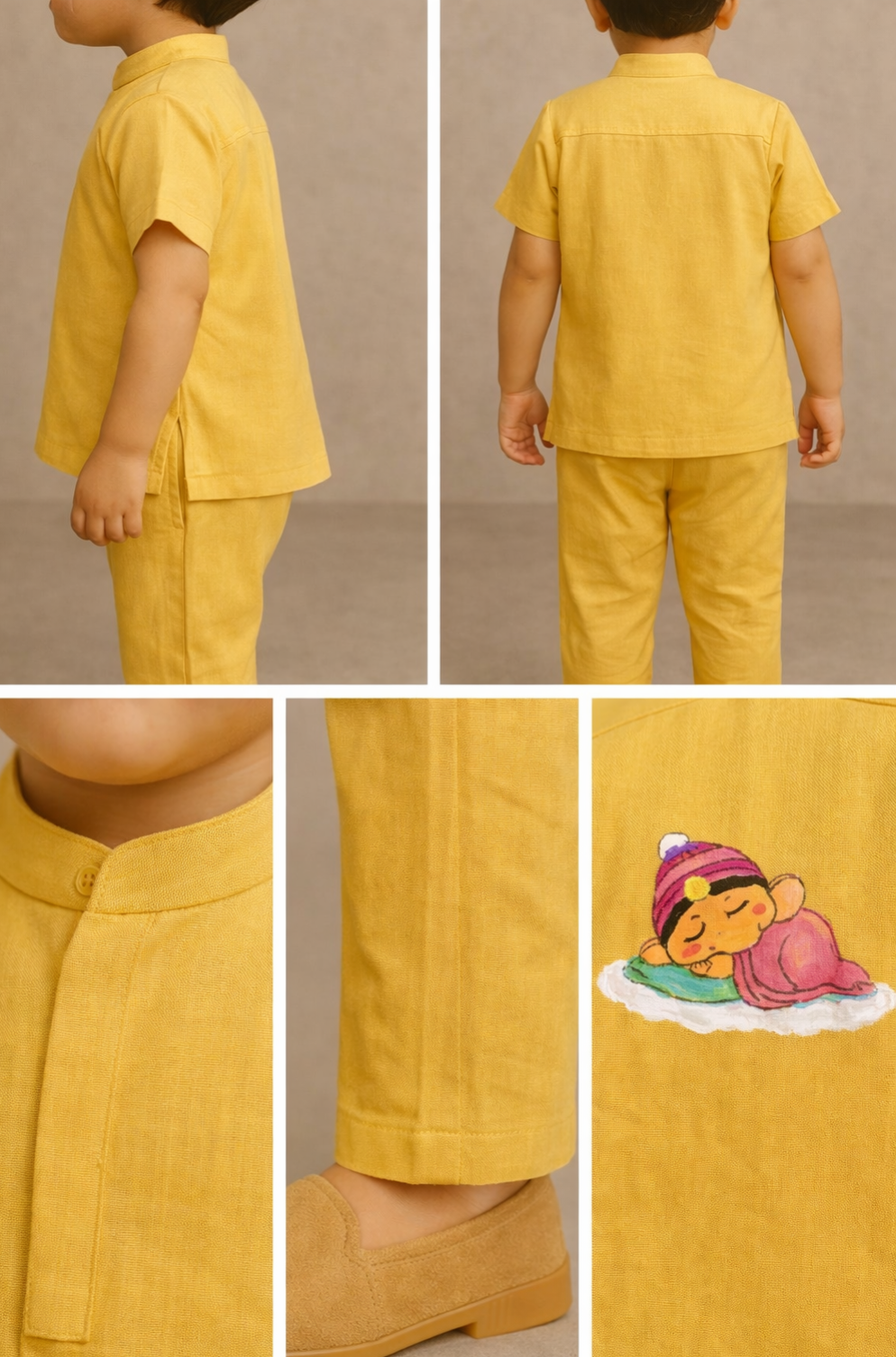 Pre Order: Yellow Bal Ganesha Hand Painted Coord Set