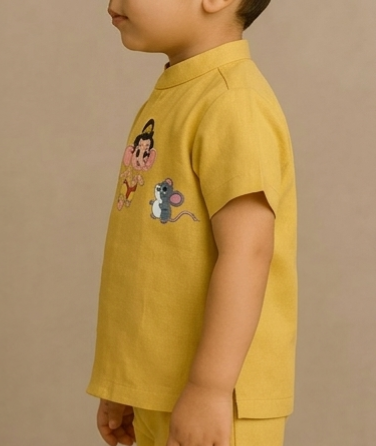 Pre Order: Yellow Ganesh ji Hand Painted Coord Set