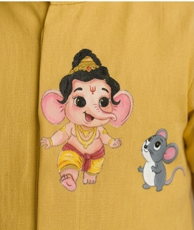 Pre Order: Yellow Ganesh ji Hand Painted Coord Set