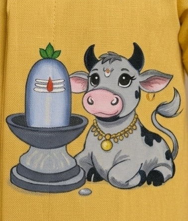 Pre Order: Yellow Nandi & Shiva Hand Painted Coord Set